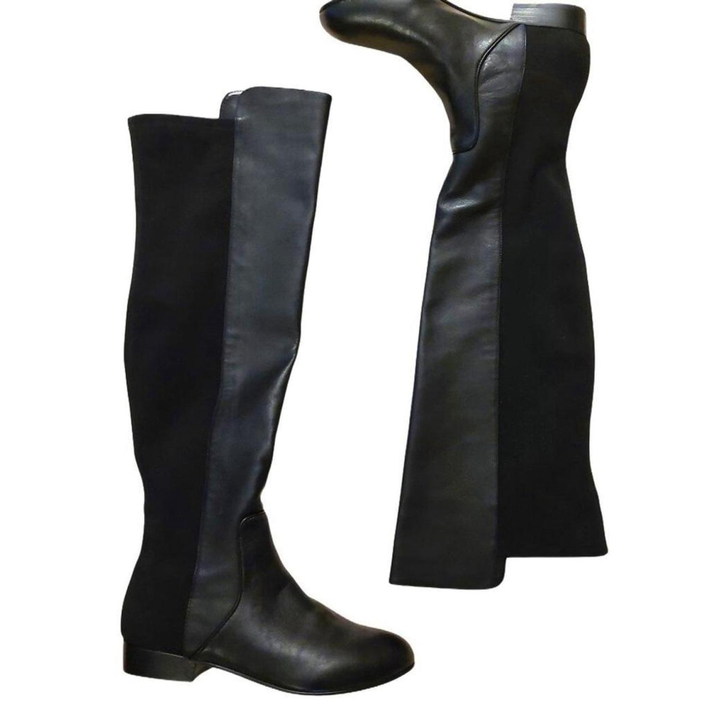 BCBGMAXAZARIA Ma Fillie Knee High Black Leather & Textile Boots Sz 10